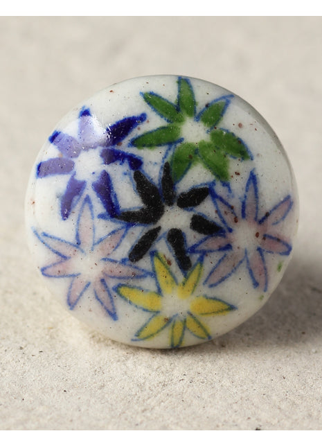Stylish Multicolor Floral Print Ceramic Blue Pottery Door Knob