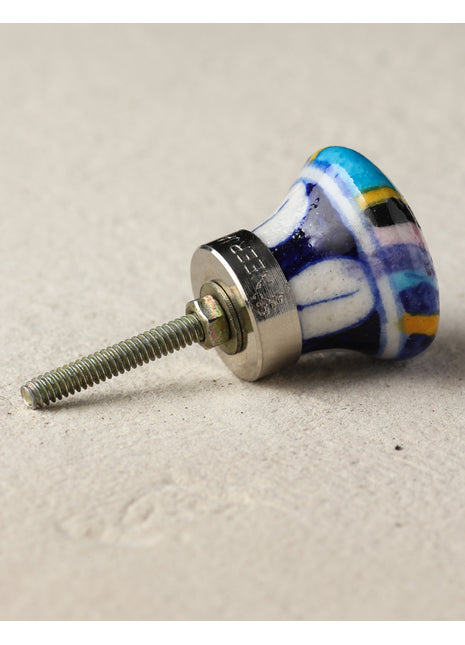 Antique Multicolor Rainbow Ceramic Blue Pottery Drawer Knob