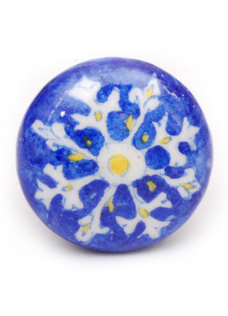 Antique Blue Ceramic Blue Pottery Door Knob With White Flower