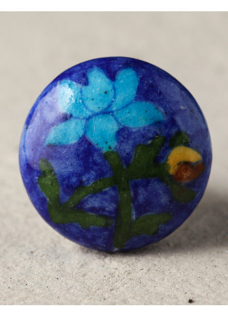 Blue Ceramic Blue Pottery Door Knob With Turquoise Flower