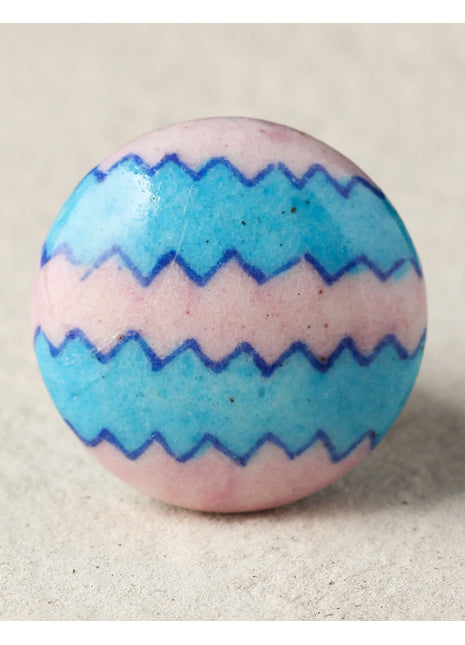 Zigzag Pink And Turquoise Ceramic Blue Pottery Drawer Knob
