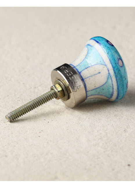 Vintage Turquoise Ceramic Blue Pottery Door Knob With Yellow Flower