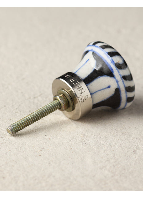 White And Black Patchwork With Yellow Flower Ceramic Blue Pottery Door Knob