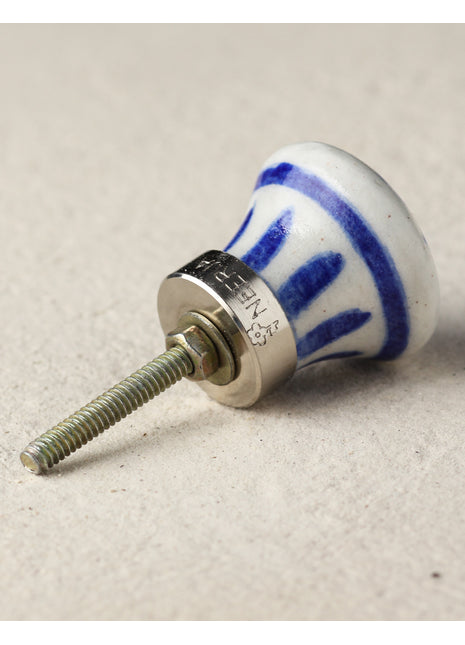 Handmade White Ceramic Blue Pottery Door Knob With Blue Design