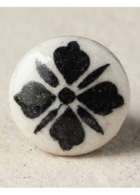 White Ceramic Blue Pottery Door Knob With Black Design