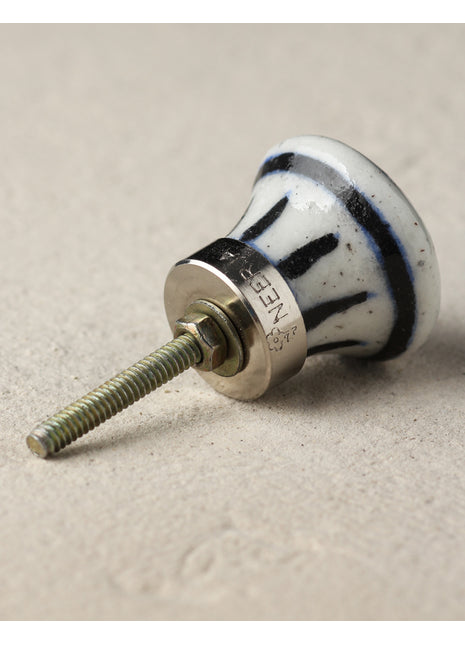 White Ceramic Blue Pottery Door Knob With Black Design