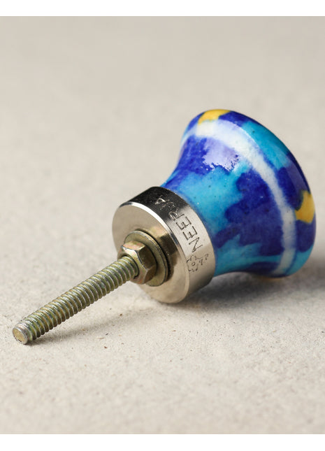 Zigzag Turquoise, Yellow And Blue Ceramic Blue Pottery Drawer Knob