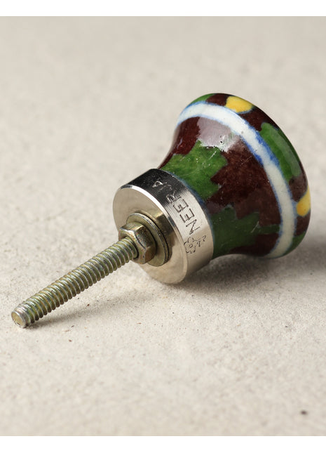 Zigzag Yellow, Brown And Green Ceramic Blue Pottery Door Knob