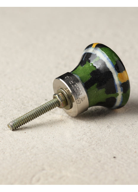 Zigzag Black, Yellow And Green Ceramic Blue Pottery Dresser Cabinet Knob