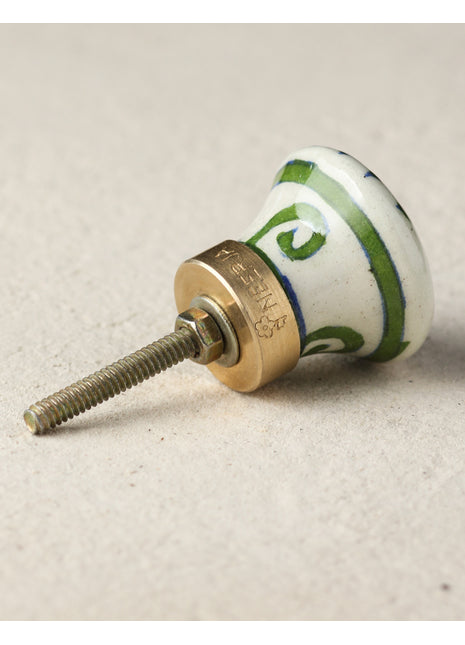 Vintage Green Seashell On White Ceramic Blue Pottery Door Knob