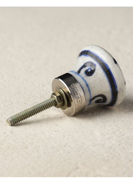 Elegant Black Seashell On White Ceramic Blue Pottery Drawer Knob