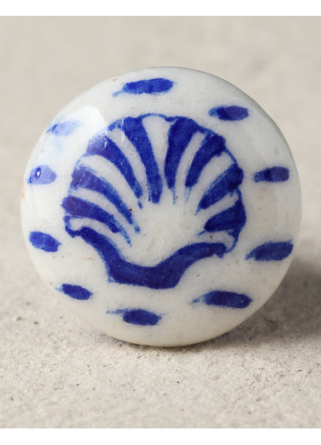 Blue Handmade Seashell On White Ceramic Blue Pottery Door Knob