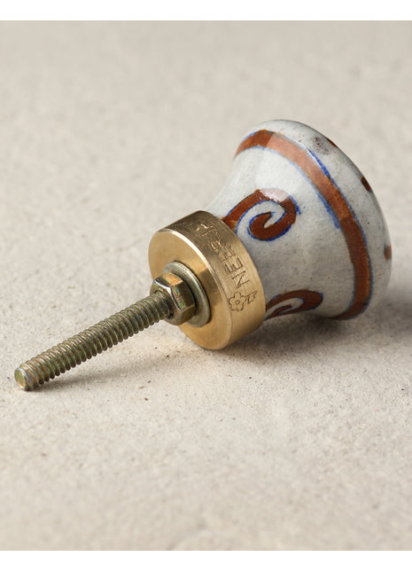 Brown Seashell On White Ceramic Blue Pottery Kitchen Cabinet Knob