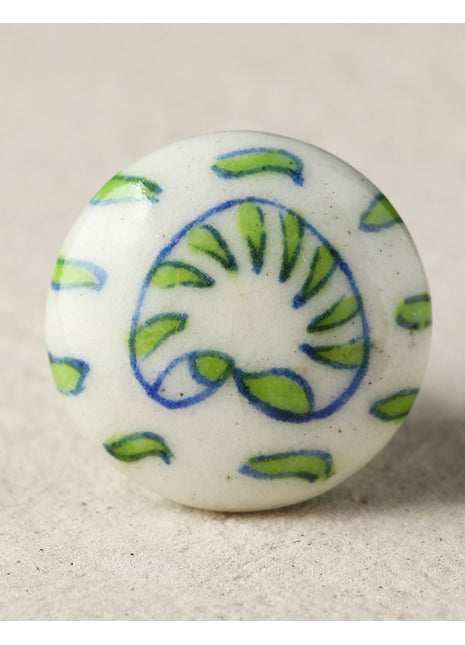 Stylish Green Heart On White Ceramic Blue Pottery Drawer Knob