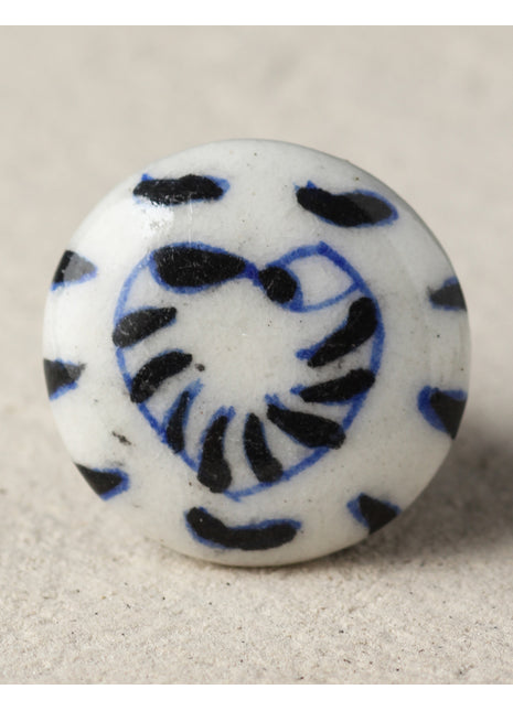 Antique Black Heart On White Ceramic Blue Pottery Door Knob