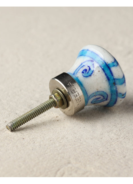 Handmade Turquoise Heart On White Ceramic Blue Pottery Dresser Cabinet Knob