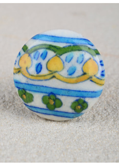 Vintage Multicolor Ceramic Blue Pottery Drawer Knob