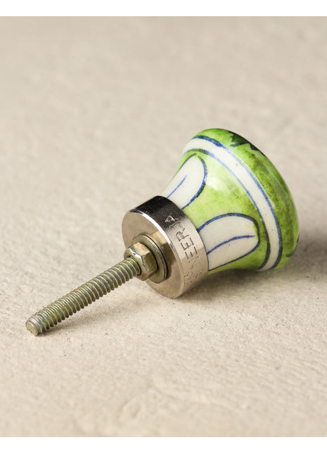 Lime Green With Yellow Flower Ceramic Blue Pottery Drawer Knob