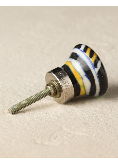 Stylish Multicolor Design On Black Ceramic Blue Pottery Knob