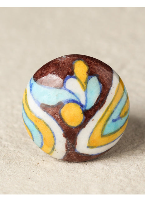 Stylish Multicolor Design On Brown Ceramic Blue Pottery Knob