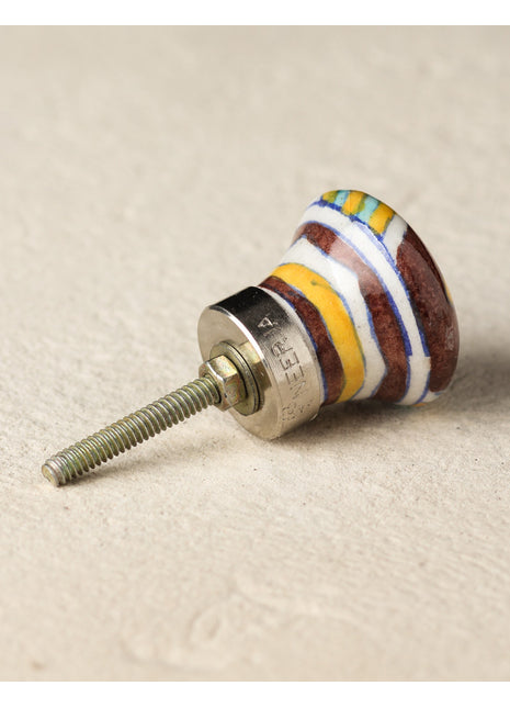 Stylish Multicolor Design On Brown Ceramic Blue Pottery Knob