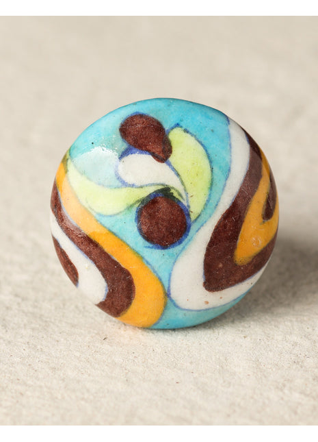 Elegant Multicolor Design On Turquoise Ceramic Blue Pottery Knob