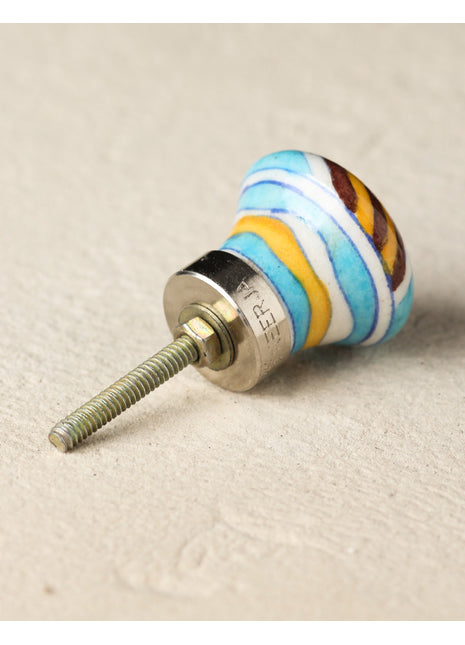 Elegant Multicolor Design On Turquoise Ceramic Blue Pottery Knob