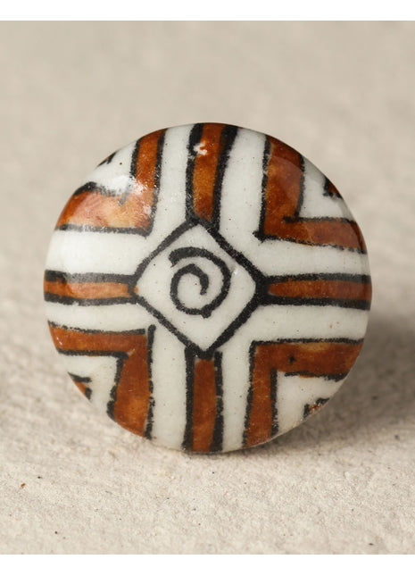 Elegant Brown Stripes On White Ceramic Blue Pottery Dresser Cabinet Knob