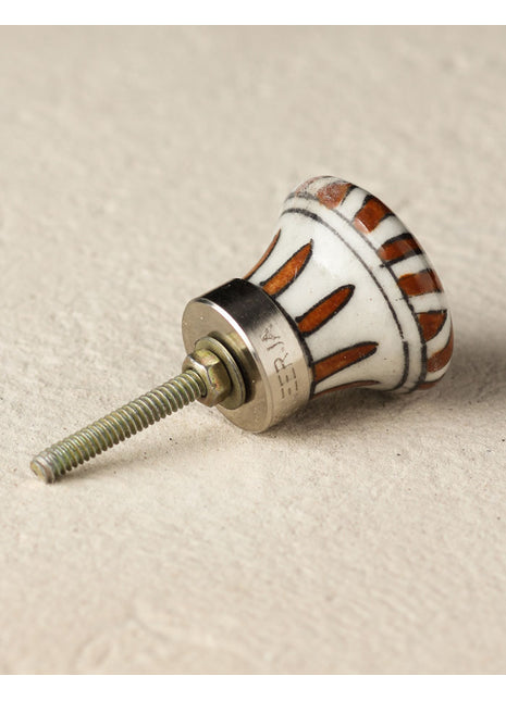Elegant Brown Stripes On White Ceramic Blue Pottery Dresser Cabinet Knob