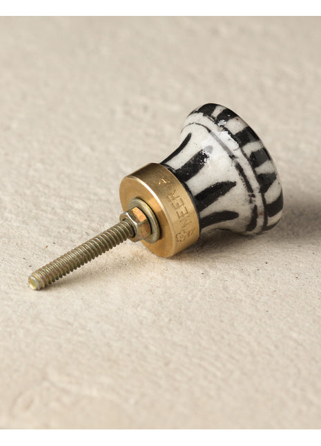 Vintage Black Stripes On White Ceramic Blue Pottery Door Knob