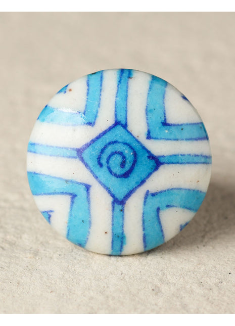 Elegant Turquoise Stripes On White Ceramic Blue Pottery Door Knob