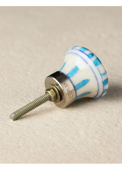 Elegant Turquoise Stripes On White Ceramic Blue Pottery Door Knob