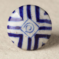 Stylish Blue Stripes On White Ceramic Blue Pottery Door Knob