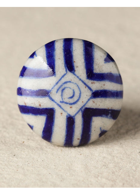 Stylish Blue Stripes On White Ceramic Blue Pottery Door Knob
