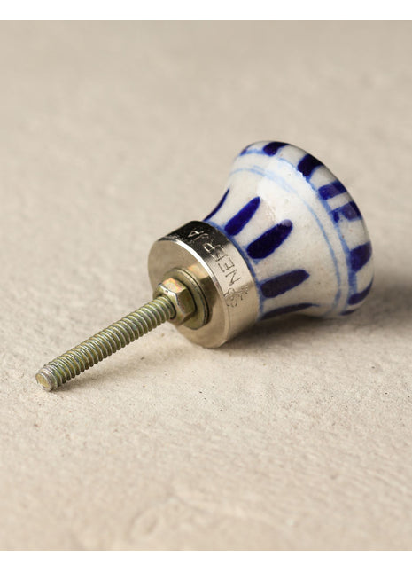Stylish Blue Stripes On White Ceramic Blue Pottery Door Knob