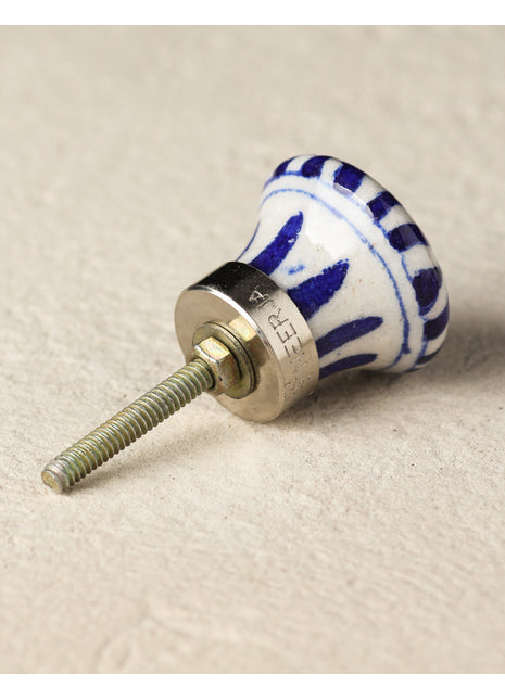 Handmade Blue Stripes On White Ceramic Blue Pottery Drawer Knob