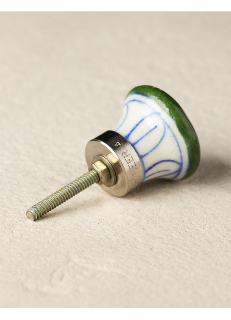 Multicolor Designer Print On White Ceramic Blue Pottery Door Knob
