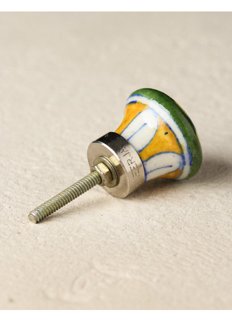 Multicolor Floral Print On White Ceramic Blue Pottery Drawer Knob