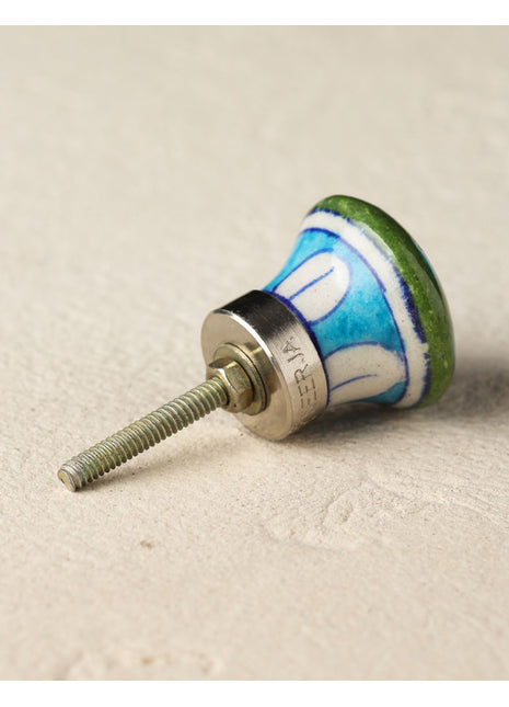 Antique Floral Print On White Ceramic Blue Pottery Drawer Knob