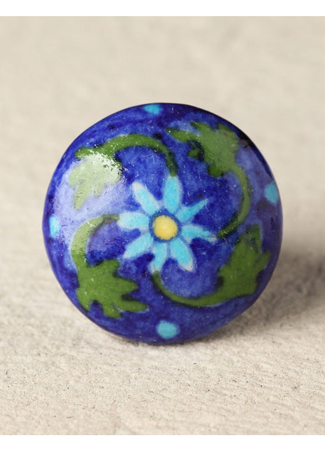 Handmade Blue Ceramic Blue Pottery Knob With Turquoise And Green Design