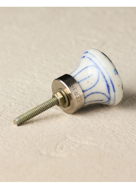 Vintage White Ceramic Knob With Turquoise And Green Design