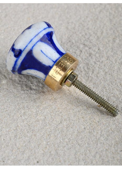 Designer Blue Print On White Ceramic Blue Pottery Door Knob