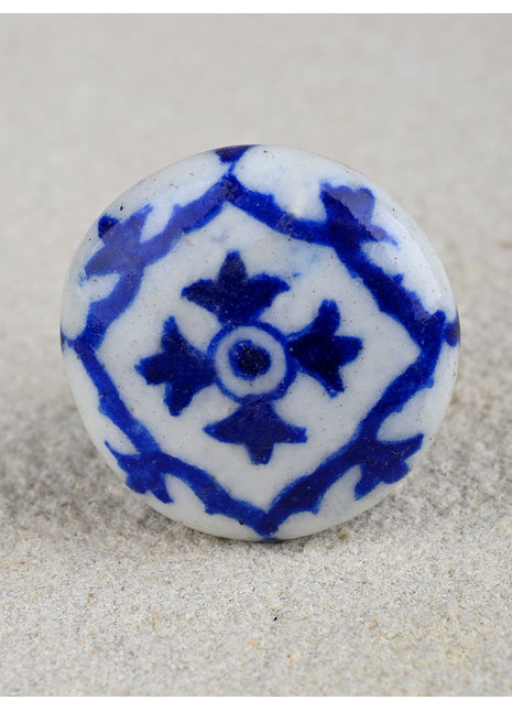 Designer Blue Print On White Ceramic Blue Pottery Door Knob