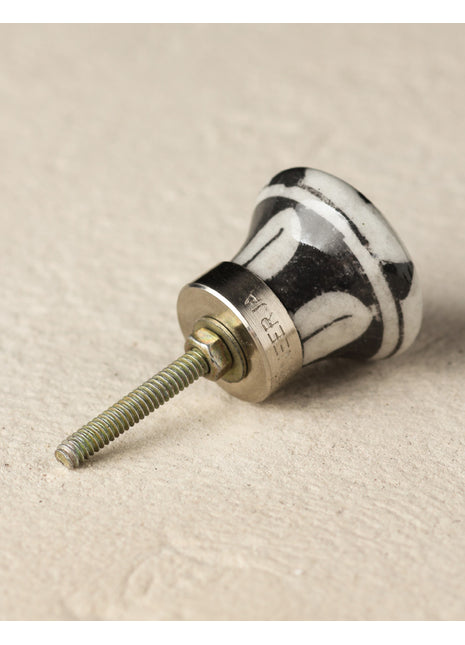 Stylish Black Pattern On White Ceramic Blue Pottery Kitchen Cabinet Knob