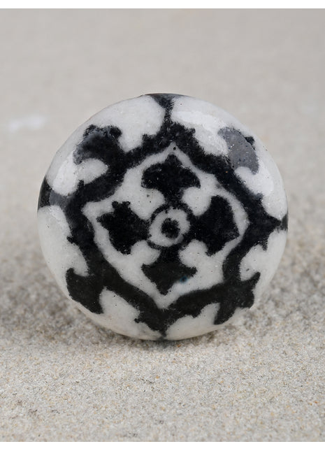 Stylish Black Pattern On White Ceramic Blue Pottery Kitchen Cabinet Knob