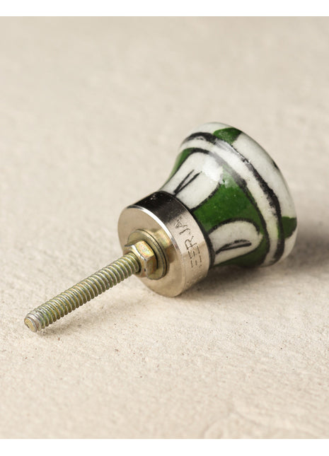 Elegant Green Pattern On White Ceramic Blue Pottery Drawer Knob