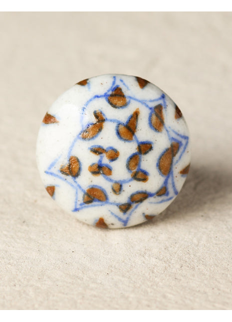 Stylish Scattered Brown Dots On White Ceramic Blue Pottery Kitchen Cabinet Knob
