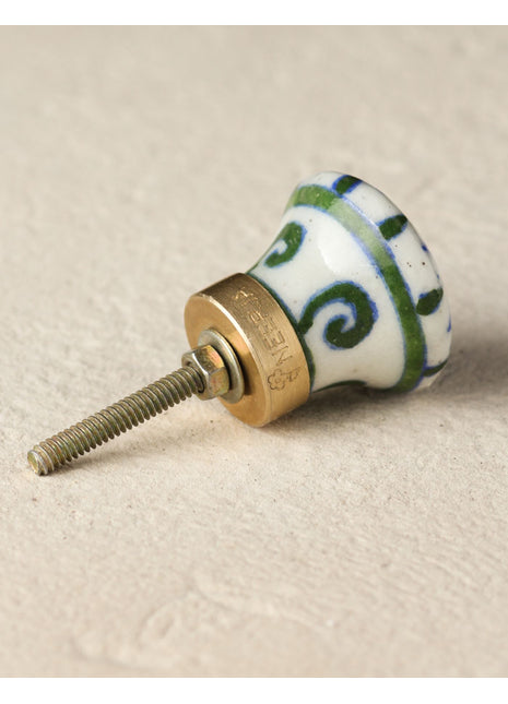 Antique Scattered Green Dots On White Drawer Knob