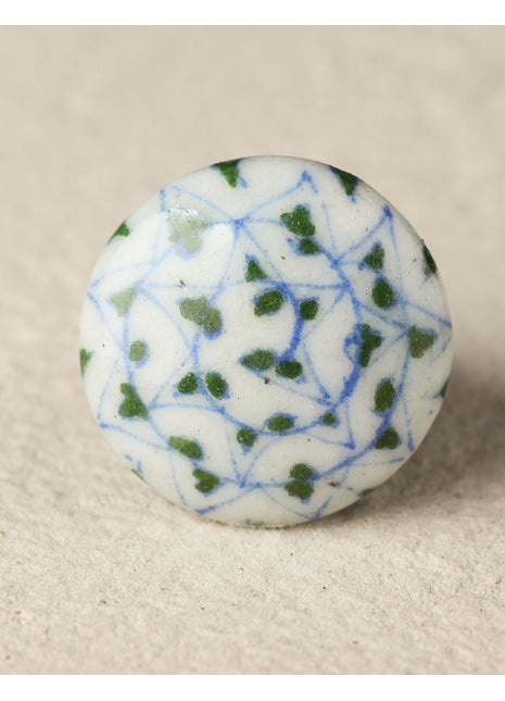 Antique Scattered Green Dots On White Drawer Knob