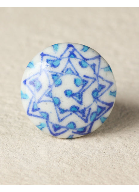 Turquoise Dots On White Ceramic Blue Pottery Kitchen Cabinet Knob